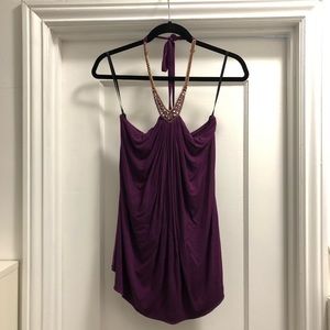 Purple halter top by Sky with jeweled neckline